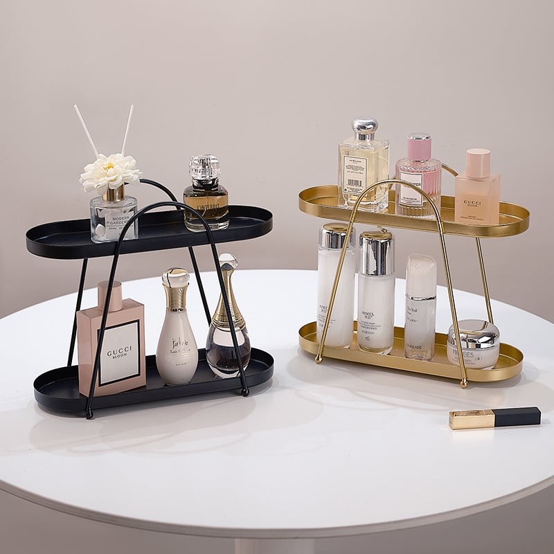 Двуетажна железна стойка за съхранение на бижута и козметика за настолен монтаж