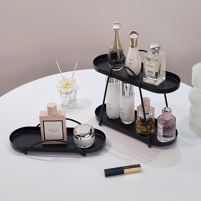 Двуетажна железна стойка за съхранение на бижута и козметика за настолен монтаж