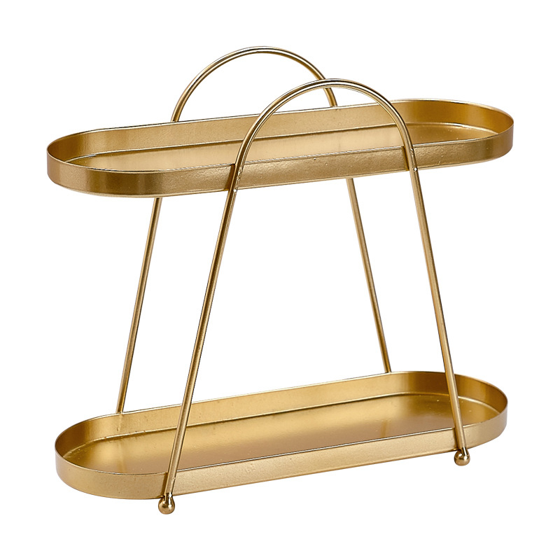 Двуетажна железна стойка за съхранение на бижута и козметика за настолен монтаж