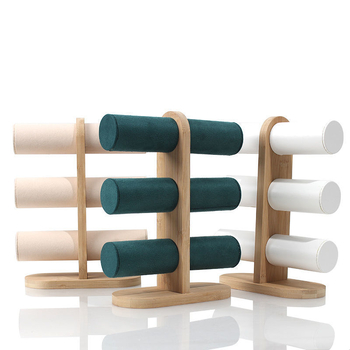 Дамска три нива вертикална стойка за гривни и часовници от бамбуково дърво — женствен стил, есен 2022