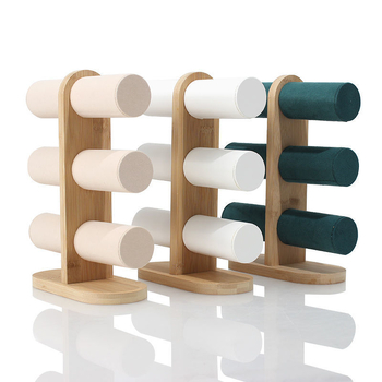 Дамска три нива вертикална стойка за гривни и часовници от бамбуково дърво — женствен стил, есен 2022