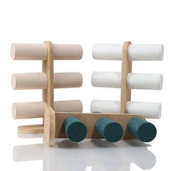 Дамска три нива вертикална стойка за гривни и часовници от бамбуково дърво — женствен стил, есен 2022