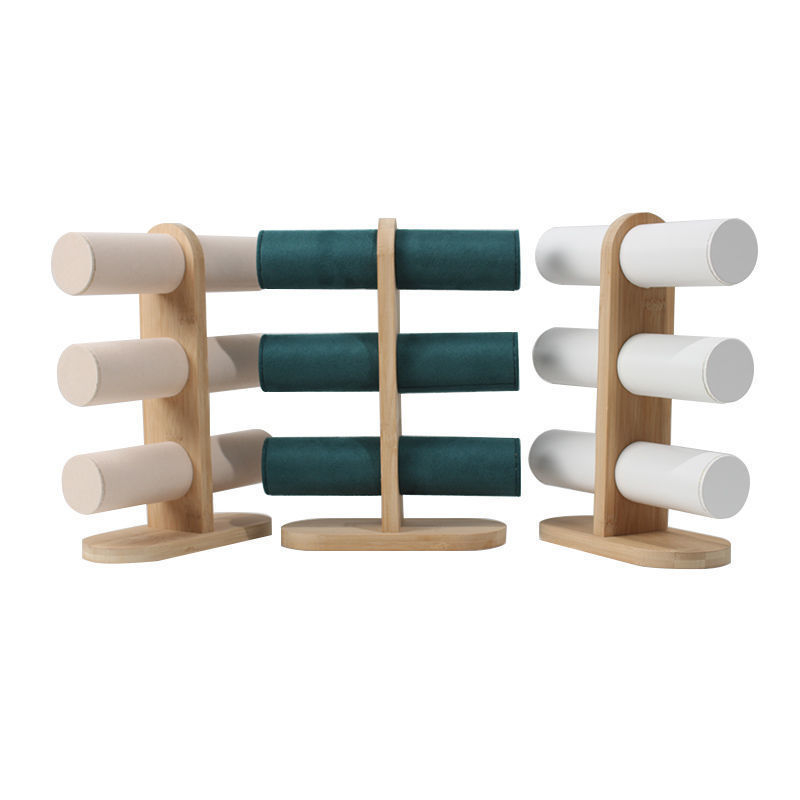 Дамска три нива вертикална стойка за гривни и часовници от бамбуково дърво — женствен стил, есен 2022