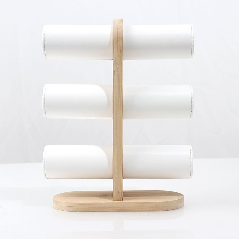 Дамска три нива вертикална стойка за гривни и часовници от бамбуково дърво — женствен стил, есен 2022