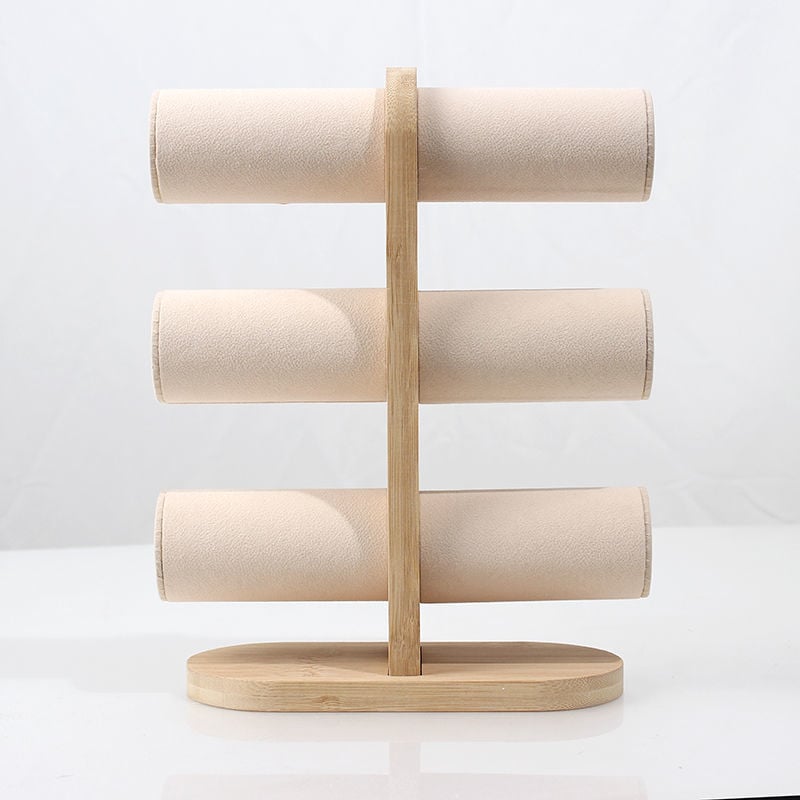 Дамска три нива вертикална стойка за гривни и часовници от бамбуково дърво — женствен стил, есен 2022