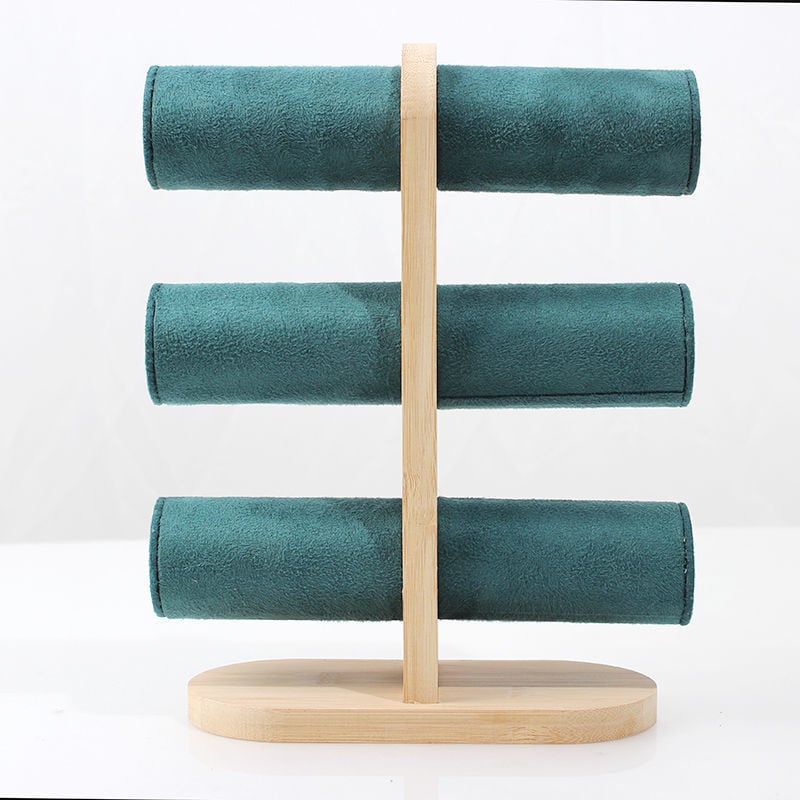 Дамска три нива вертикална стойка за гривни и часовници от бамбуково дърво — женствен стил, есен 2022