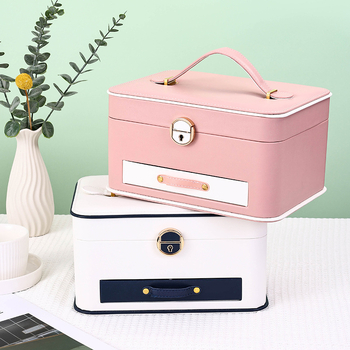 Кутия за бижута с огледало, три слоя — преносима за настолно съхранение, прахоустойчива и влагозащитена, пластмасова конструкция