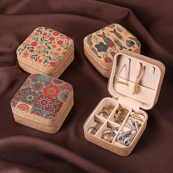 Шкатулка за бижута – преносима и прахозащитна, настолна за съхранение, корпус от кожа от корк, пластмаса и фланел, еднослойна, класически китайски стил
