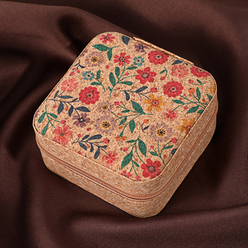 Шкатулка за бижута – преносима и прахозащитна, настолна за съхранение, корпус от кожа от корк, пластмаса и фланел, еднослойна, класически китайски стил