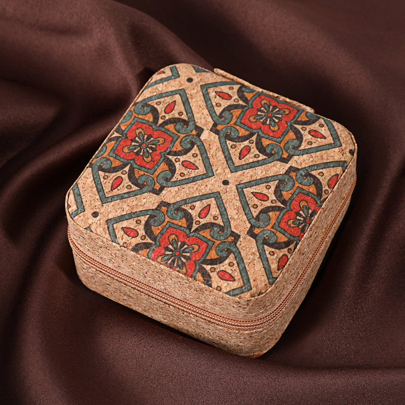 Шкатулка за бижута – преносима и прахозащитна, настолна за съхранение, корпус от кожа от корк, пластмаса и фланел, еднослойна, класически китайски стил