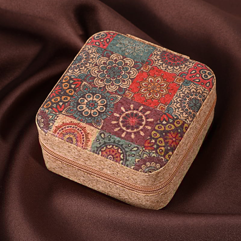 Шкатулка за бижута – преносима и прахозащитна, настолна за съхранение, корпус от кожа от корк, пластмаса и фланел, еднослойна, класически китайски стил