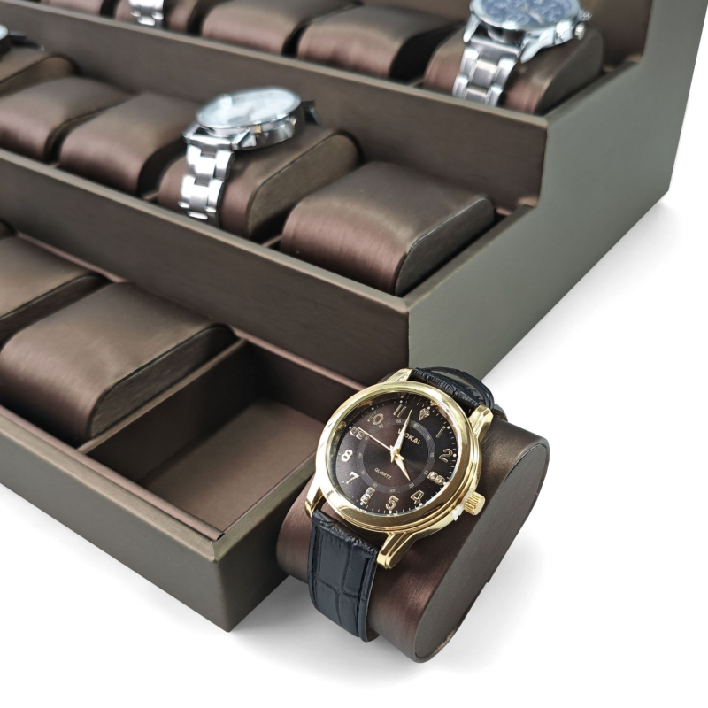 Поставка за бижута, четиристепен трапецовиден дизайн, MDF с кожена повърхност, висок клас, пролет 2025