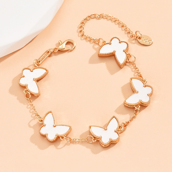 Гривна за жени с пеперуда и четирилистна детелина, сплав, електроплакирана, златно покрита с изкуствени камъни