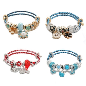 Brățară din șnur de piele, elastic, cu pandantiv în formă de picătură, motif DIY de dragoste, încrustată cu piatră artificială din aliaj