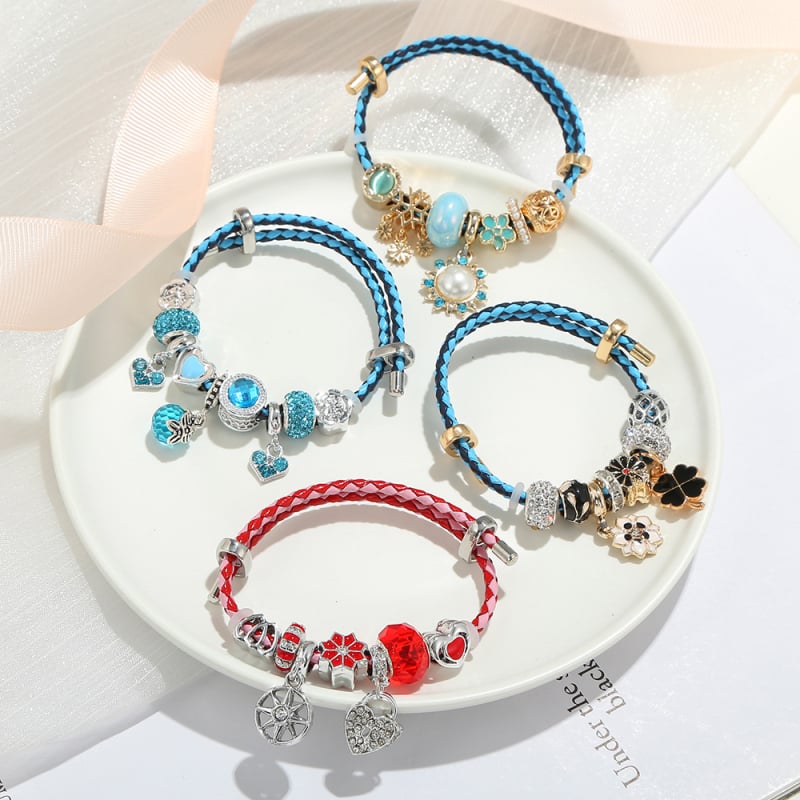 Brățară din șnur de piele, elastic, cu pandantiv în formă de picătură, motif DIY de dragoste, încrustată cu piatră artificială din aliaj