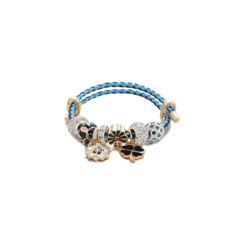 Brățară din șnur de piele, elastic, cu pandantiv în formă de picătură, motif DIY de dragoste, încrustată cu piatră artificială din aliaj