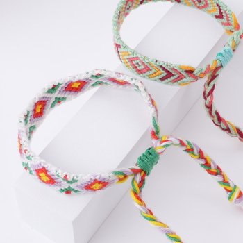 Tibeti stílusú női karkötő, kézzel készített, dinnyemintás geometriai minta, zsinór anyagból