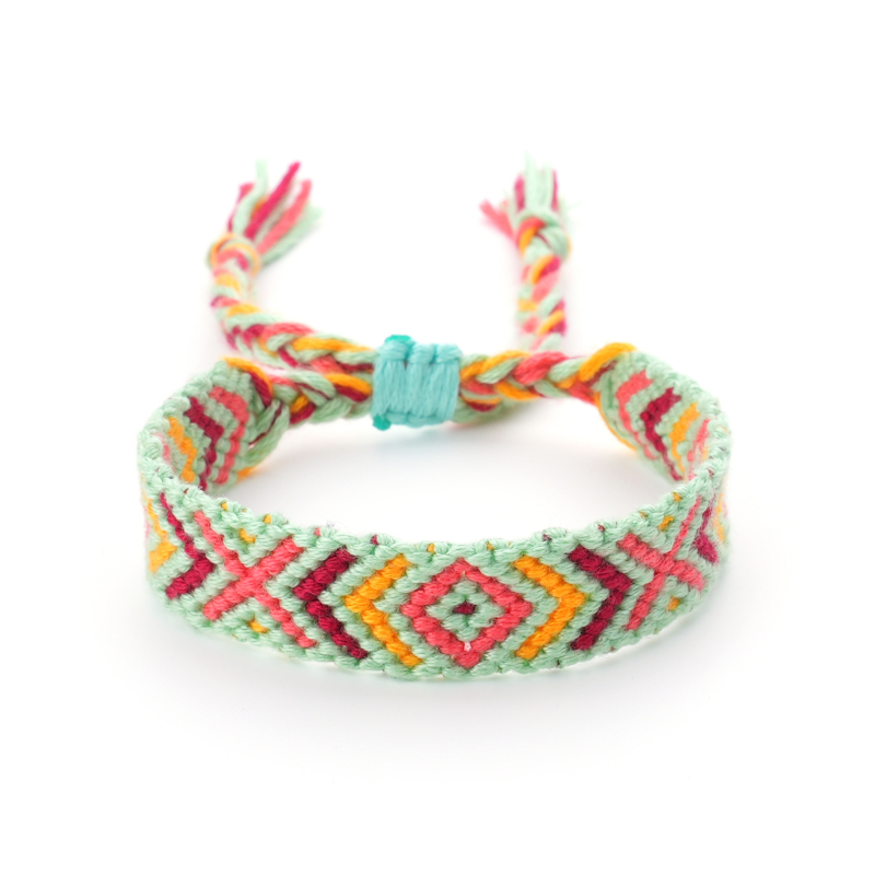 Tibeti stílusú női karkötő, kézzel készített, dinnyemintás geometriai minta, zsinór anyagból