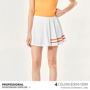 Κορεατικού στυλ αθλητική πλισέ φούστα, υψηλή μέση, διπλό στρώμα, σύνθεση υφάσματος 75% νάιλον / 25% σπάντεξ, με επένδυση, κατάλληλη για τένις, μπιτμίντον και γκολφ