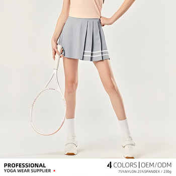 Κορεατικού στυλ αθλητική πλισέ φούστα, υψηλή μέση, διπλό στρώμα, σύνθεση υφάσματος 75% νάιλον / 25% σπάντεξ, με επένδυση, κατάλληλη για τένις, μπιτμίντον και γκολφ