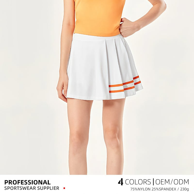 Κορεατικού στυλ αθλητική πλισέ φούστα, υψηλή μέση, διπλό στρώμα, σύνθεση υφάσματος 75% νάιλον / 25% σπάντεξ, με επένδυση, κατάλληλη για τένις, μπιτμίντον και γκολφ