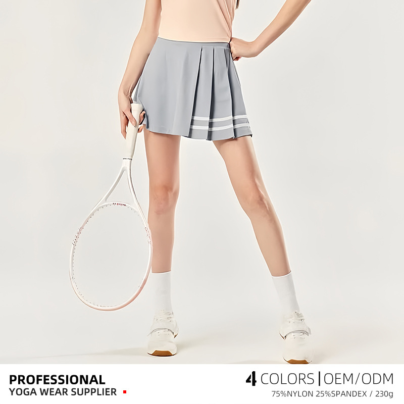 Κορεατικού στυλ αθλητική πλισέ φούστα, υψηλή μέση, διπλό στρώμα, σύνθεση υφάσματος 75% νάιλον / 25% σπάντεξ, με επένδυση, κατάλληλη για τένις, μπιτμίντον και γκολφ