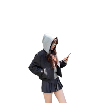 Moteriška trumpa striukė su užtrauktuku, poliesteris, siauras kirpimas, Korejos/Japonijos kasdieninis stilius.