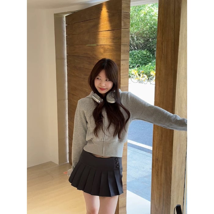 Moteriška trumpa striukė su užtrauktuku, poliesteris, siauras kirpimas, Korejos/Japonijos kasdieninis stilius.