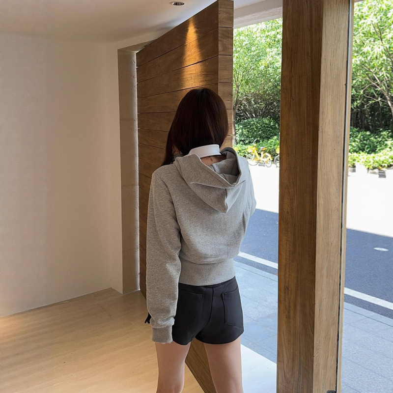 Moteriška trumpa striukė su užtrauktuku, poliesteris, siauras kirpimas, Korejos/Japonijos kasdieninis stilius.