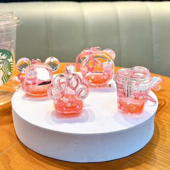 Woan akrilni ključni lanac sa sretnom mačkom i bočicom tekućeg pijeska – sladak dizajn, privjesak za poklon