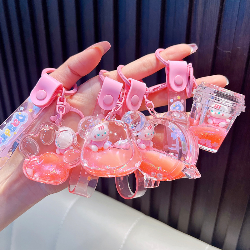 Woan akrilni ključni lanac sa sretnom mačkom i bočicom tekućeg pijeska – sladak dizajn, privjesak za poklon