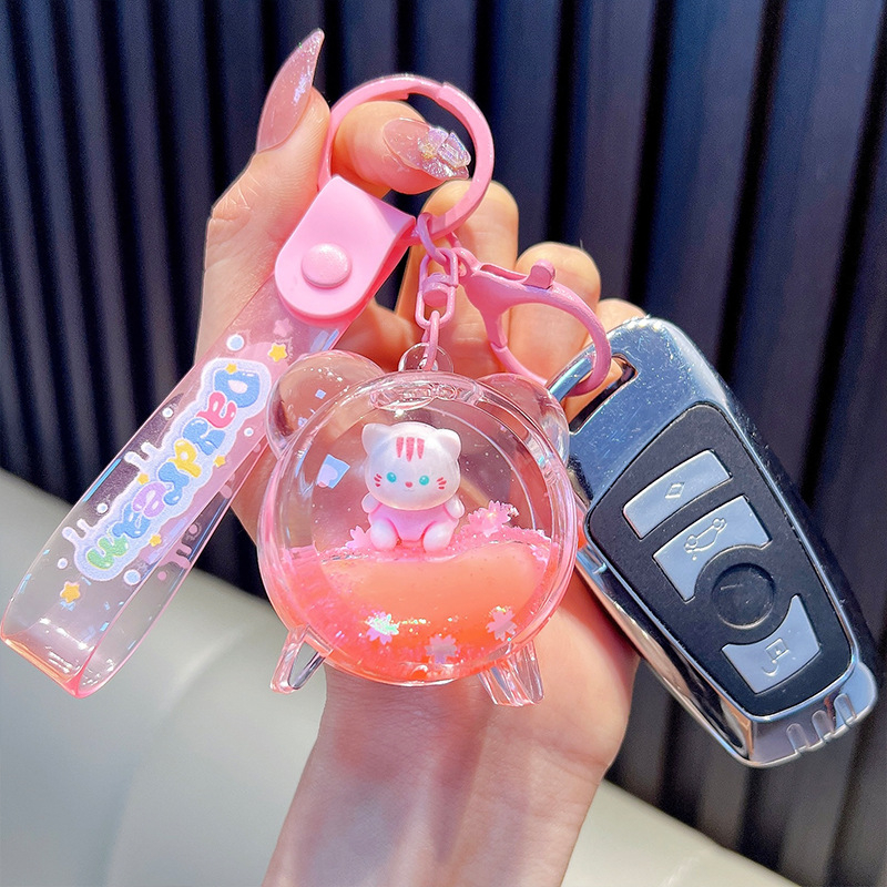 Woan akrilni ključni lanac sa sretnom mačkom i bočicom tekućeg pijeska – sladak dizajn, privjesak za poklon