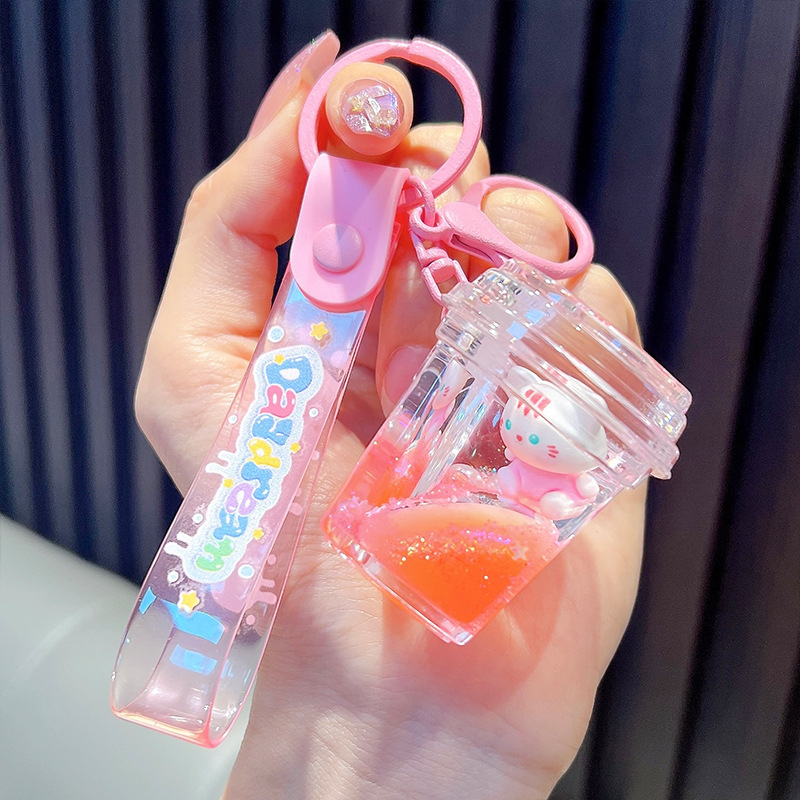 Woan akrilni ključni lanac sa sretnom mačkom i bočicom tekućeg pijeska – sladak dizajn, privjesak za poklon