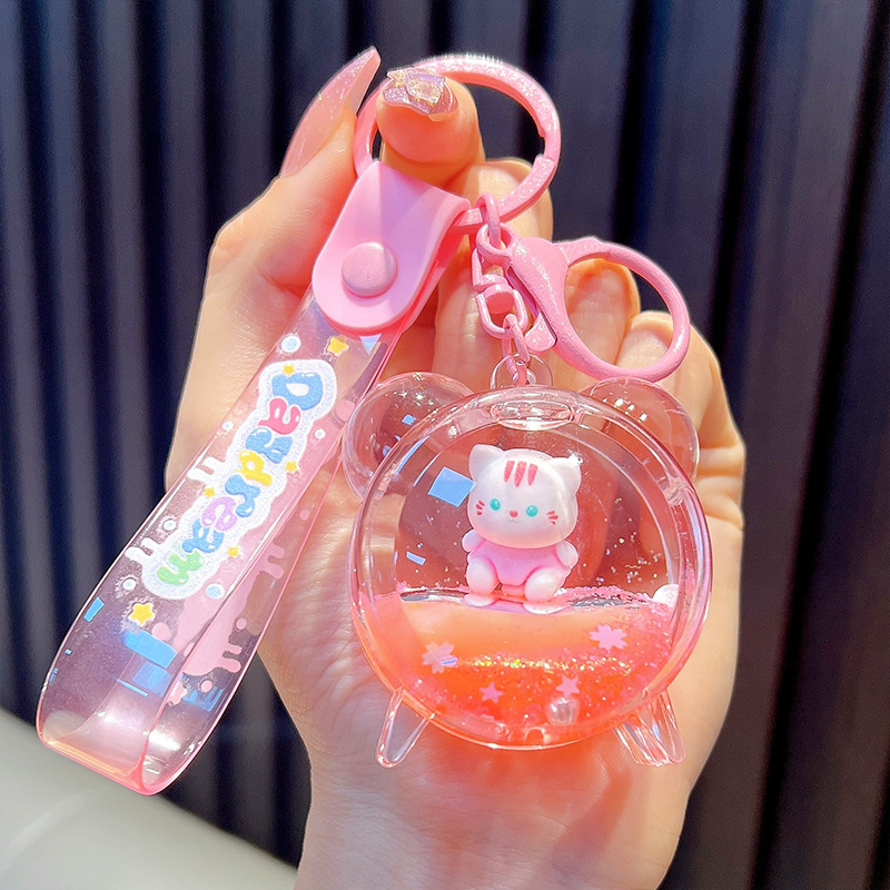 Woan akrilni ključni lanac sa sretnom mačkom i bočicom tekućeg pijeska – sladak dizajn, privjesak za poklon