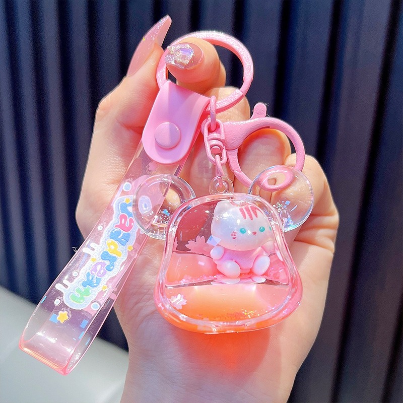 Woan akrilni ključni lanac sa sretnom mačkom i bočicom tekućeg pijeska – sladak dizajn, privjesak za poklon