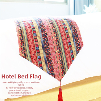 Voodiääre käterät hotellidele – puuvillane, rahvuslik stiil, triibuline muster, kohandatav, kõrge kvaliteediga