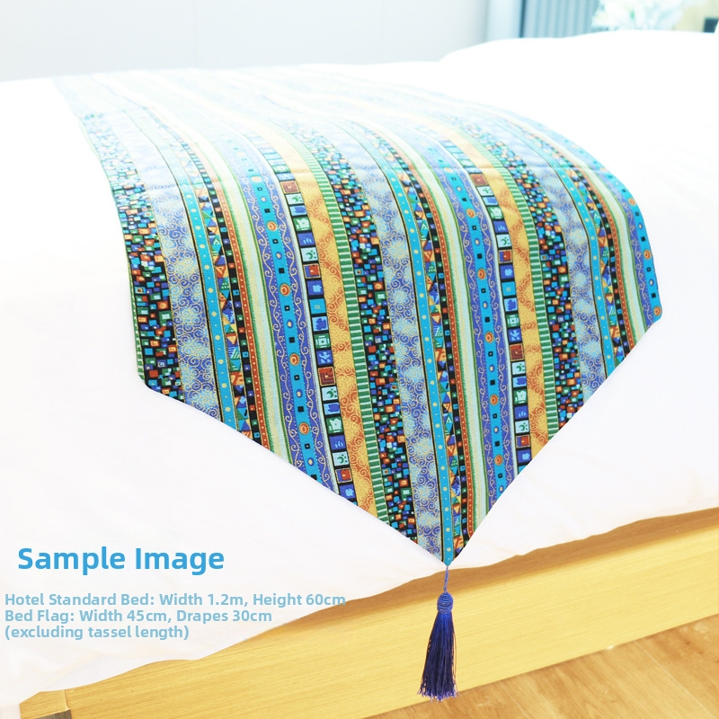 Voodiääre käterät hotellidele – puuvillane, rahvuslik stiil, triibuline muster, kohandatav, kõrge kvaliteediga