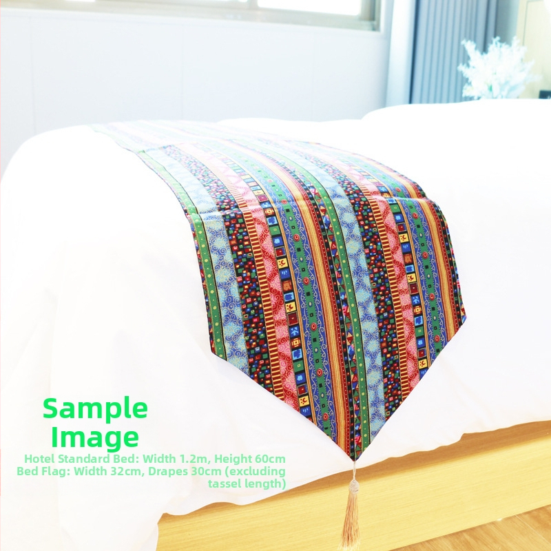 Voodiääre käterät hotellidele – puuvillane, rahvuslik stiil, triibuline muster, kohandatav, kõrge kvaliteediga