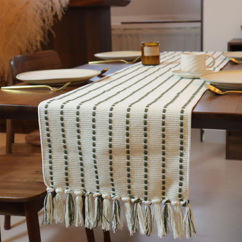 Скандинавска минималистична покривка за маса - памучен жакард, 65% памук / 35% полиестер, прахоустойчива, райета, за хол и спалня