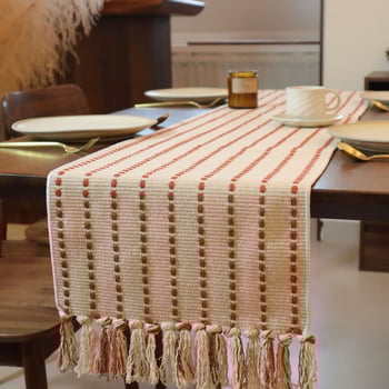 Скандинавска минималистична покривка за маса - памучен жакард, 65% памук / 35% полиестер, прахоустойчива, райета, за хол и спалня