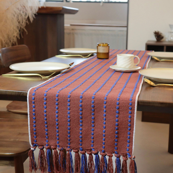 Скандинавска минималистична покривка за маса - памучен жакард, 65% памук / 35% полиестер, прахоустойчива, райета, за хол и спалня