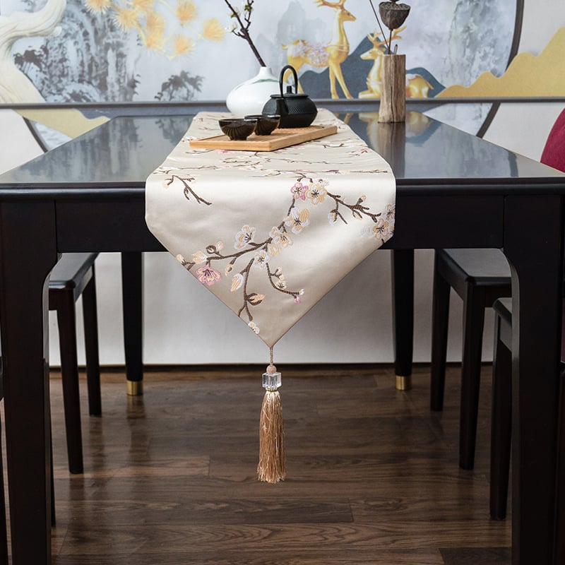 Флаг за маса с мотив сливово цвете, 100% полиестер, модерен новокитайски стил, за всекидневна