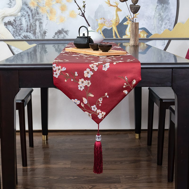 Флаг за маса с мотив сливово цвете, 100% полиестер, модерен новокитайски стил, за всекидневна