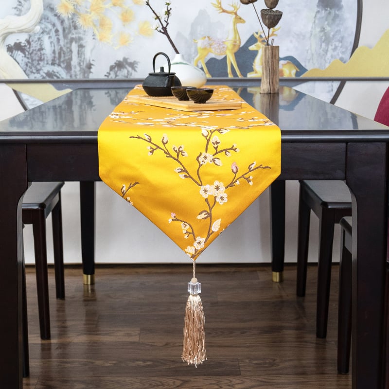 Флаг за маса с мотив сливово цвете, 100% полиестер, модерен новокитайски стил, за всекидневна