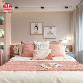 Nordic-stiilis laste magamistoa voodipesukomplekt koos peapadi ja voodiriba runneriga | polüestermaterjal | kohandatav | logotrükk saadaval | ühtlase värvi muster