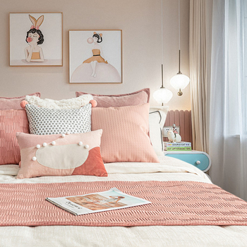 Nordic-stiilis laste magamistoa voodipesukomplekt koos peapadi ja voodiriba runneriga | polüestermaterjal | kohandatav | logotrükk saadaval | ühtlase värvi muster