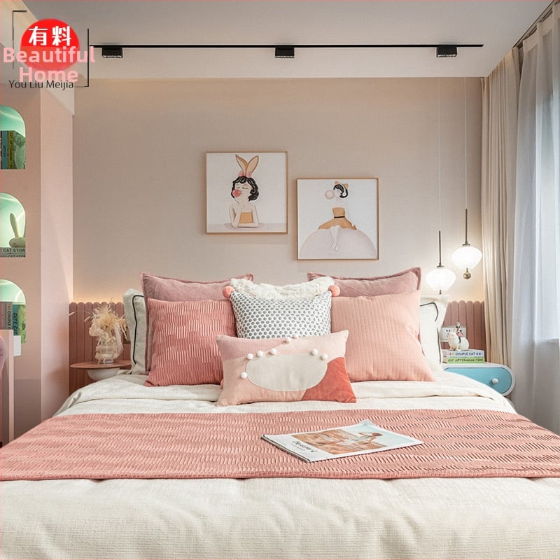 Nordic-stiilis laste magamistoa voodipesukomplekt koos peapadi ja voodiriba runneriga | polüestermaterjal | kohandatav | logotrükk saadaval | ühtlase värvi muster