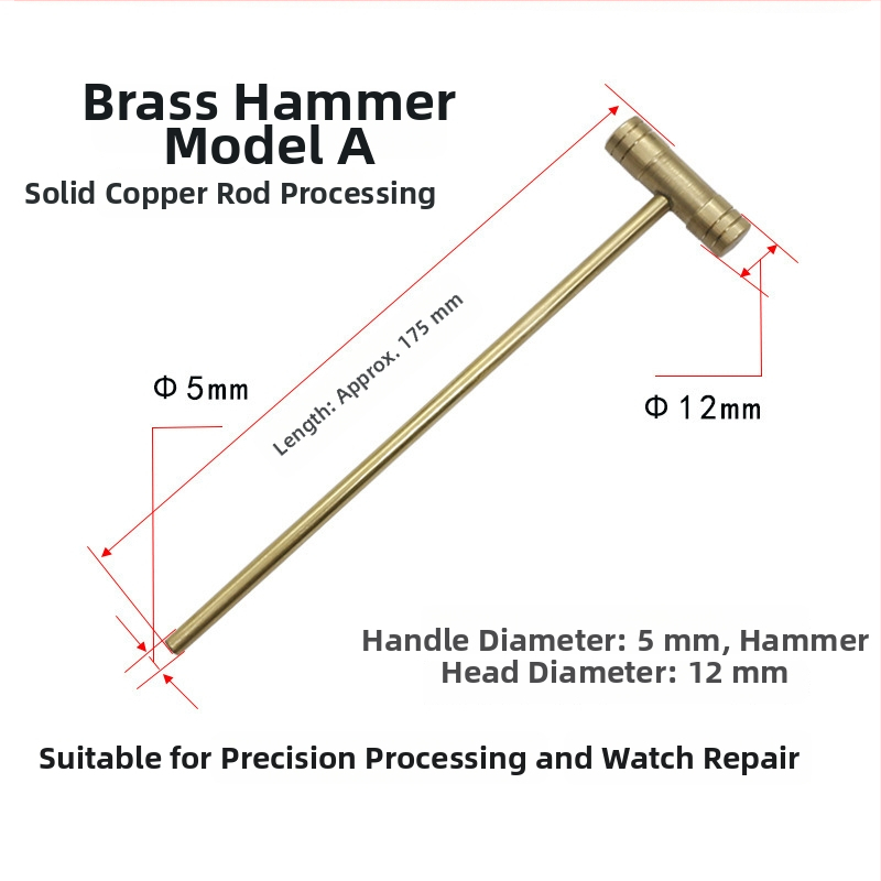 Stolējam pulksteņu remontam paredzēts āmurs ar divkāršu galvu un noņemamu rokturi; galvas materiāls: dzelzs/bronza/plastiks; kāta materiāls: dzelzs/bronza; piemērots pulksteņu remontam un precīzu instrumentu uzstādīšanai
