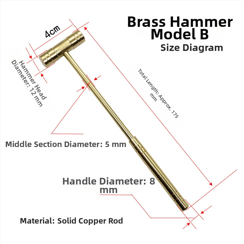 Stolējam pulksteņu remontam paredzēts āmurs ar divkāršu galvu un noņemamu rokturi; galvas materiāls: dzelzs/bronza/plastiks; kāta materiāls: dzelzs/bronza; piemērots pulksteņu remontam un precīzu instrumentu uzstādīšanai