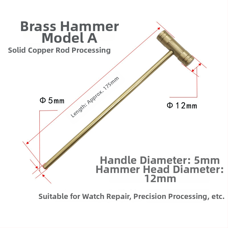 Stolējam pulksteņu remontam paredzēts āmurs ar divkāršu galvu un noņemamu rokturi; galvas materiāls: dzelzs/bronza/plastiks; kāta materiāls: dzelzs/bronza; piemērots pulksteņu remontam un precīzu instrumentu uzstādīšanai